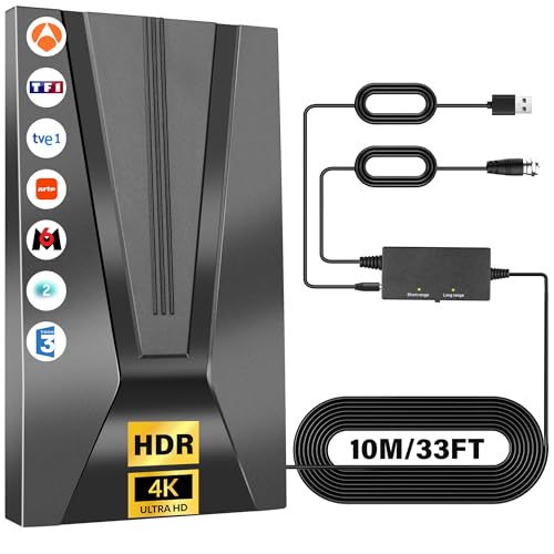 Antenne TV IntéRieur Puissante 10m avec Amplificateur Haute Sensibilité - RéCeption Claire & Stable, Facile à Installer, Portable Et RéSistante, IdéAle Maison, Camping Et Zones Rurales（1）