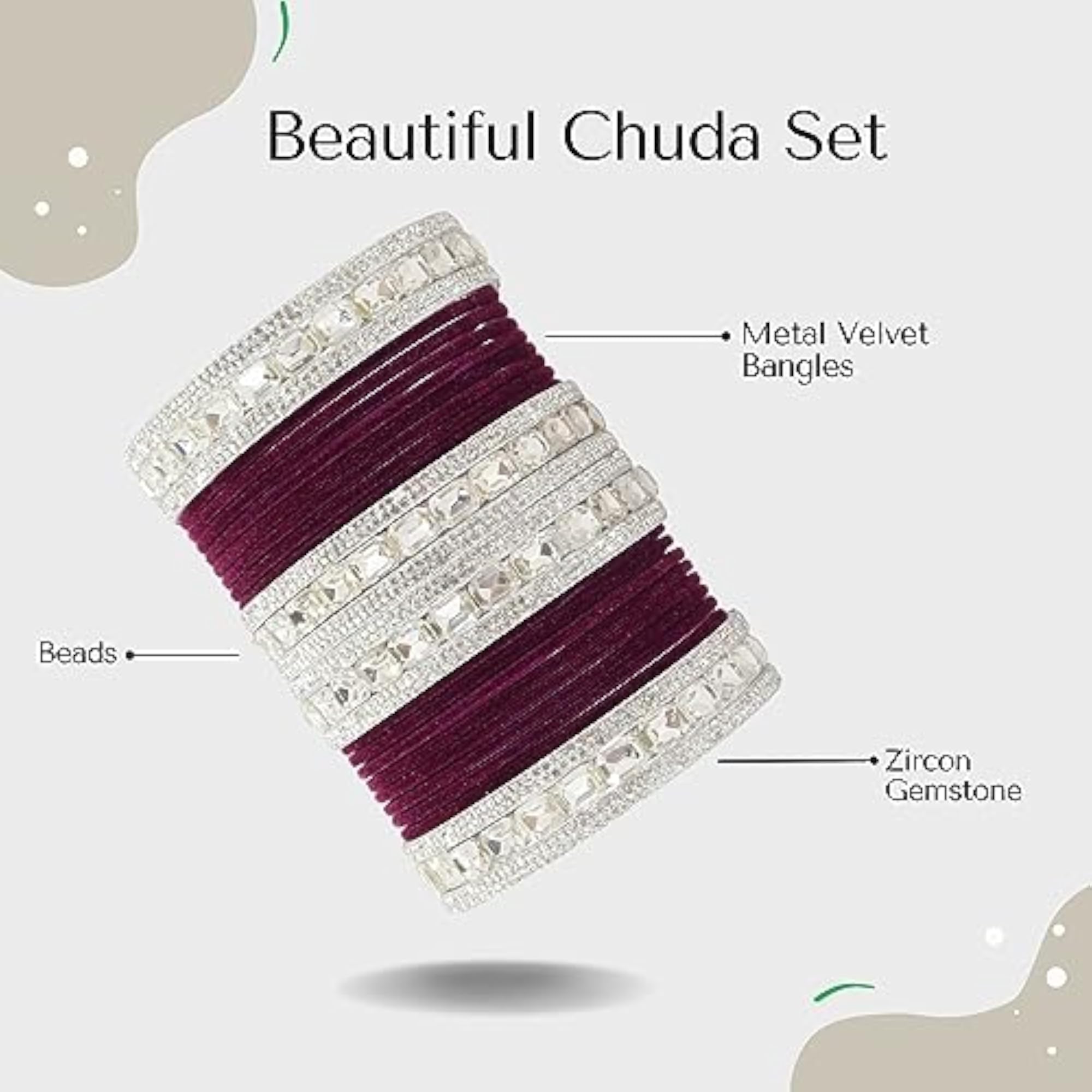Zircon Studded Metal Bangles Set (Pack of 28)