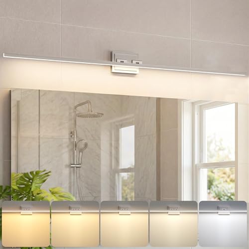 Image of VOLISUN Modern Bathroom Vanity Light 55 inch, Rotatable, 36W Dimmable 5CCT Led Bathroom Light Fixture Over Mirror, Brushed Nickel Bar Vanity Light for Bathroom Mirror Cabinets-ETL Certificated