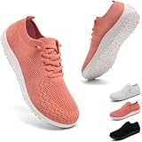 IEBPEH Damen Barfußschuhe Barfuss Schuhe Laufschuhe Turnschuhe Sneaker Sportschuhe Slip On Breite Zehenbox Atmungsaktiv Bequeme Straßenlaufschuhe rosa 40