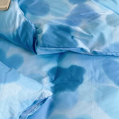Blueblue Hearts Kids Duvet Cover Set Queen 100% Cotton Bedding For Boys Girls Teens Dark Blue Heart Pattern Print On Light Blue 1 Love Full Comforter Cover 2 Pillow Shams #TOP4