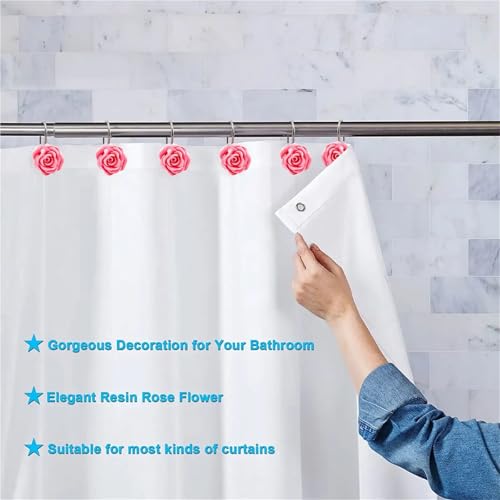 Anneaux de rideau de douche fleur rose en résine | Set de 12