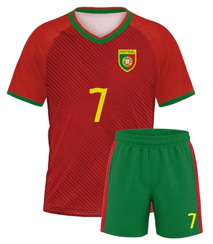IIMMER Unisex Kids Soccer Jersey 2PC Set Boys Girls Youth Quick Dry Short Sleeve Football Training Kit Red Green 8 Years