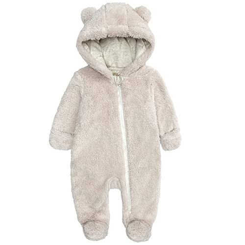 Image of IADOER Baby Newborn Snowsuit Fleece Winter One-Piece Suit Cartoon Bear Warm Hooded Jumpsuit Outwear Outfits for Girls Boys