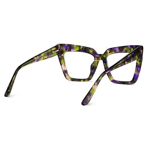 Image of Zeelool Cat Eye Blue Light Blocking Reading Glasses for Women Fashion Clear Lens Eyeglasses Frame Barnes ZJGA595438-01 Green
