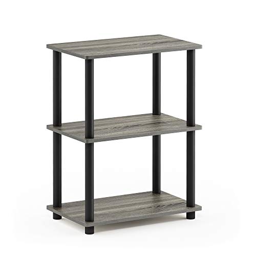 Image of Furinno Turn-N-Tube No Tool 3-Tier Storage Shelf, Narrow, French Oak Grey /Black