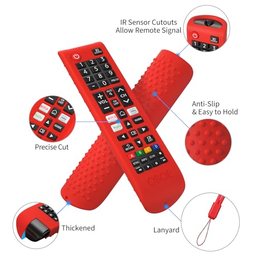 Image of Oboe Silicone Remote Cover - Compatible with Samsung Smart TV BN59-01315 / Foxsky TV /X Electron - Protective Case with Lanyard (F-Red) [Remote NOT Included]