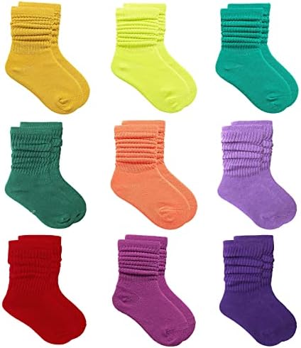 MINI PANDA Little Girl Socks,Socks for Girls,Long Crew Socks for Girls 9 Pairs (as1, age, 7_years, 9_years, 9 colors-E, 7-9 Years)