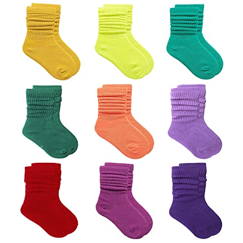 Mini Panda Little Girl Socks,Socks For Girls,Long Crew Socks For Girls 9 Pairs (As1, Age, 7_Years, 9_Years, 9 Colors-E, 7-9 Years) #TOP1