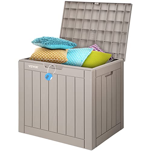 VEVOR Deck Box, 31 Gallon Outdoor Storage Box, 22.1″ x 17.1″ x 20.9″, Waterproof PP Deckbox with Aluminum Alloy Padlock, for Patio Furniture, Garden Tools, Outdoor Cushions, Gray