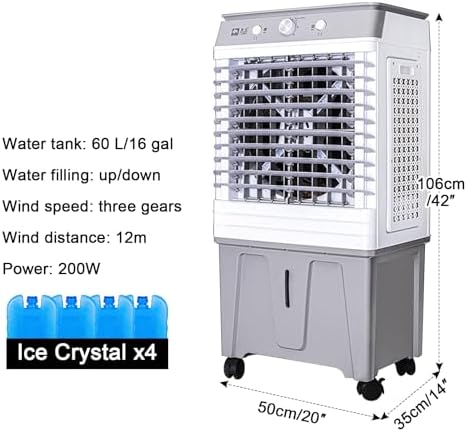 Portable Evaporative Air Cooler, 3-Speed Swamp Cooler with 120° Oscillation, Ideal for Outdoor & Indoor Use, Knob Control, 60L/16 Gallon Capacity