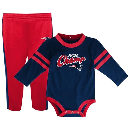 Outerstuff NFL Newborn Infants Little Kicker 2 Piece Creeper Bodysuit Romper and Pants Set (New England Patriots, 0-3 Months)