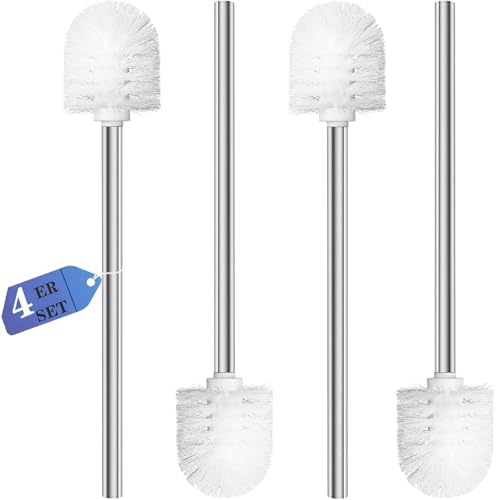 WC Bürste 4 Stück WC-Bürsten mit Edelstahlgriff Klobürste Weiß 7.5 cm Durchmesser Toilettenbürste für Badezimmer und Toilette gründliche WC-Reinigung (Weiß)