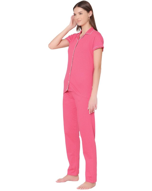 Image of BODYCARE Womens Cotton Printed Night Suit Set of Shirt & Pyjama