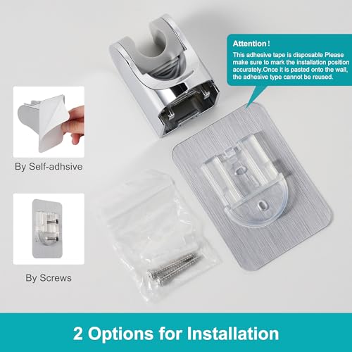 Image of GwernKB Shower Head Holder Strong Adhesive No Drilling Wall Mount Adjustable Handheld Showerhead Bracket for RV Kids Bathroom Shower,Fix Firmly and Use Conveniently (Silver, 1)