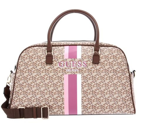 GUESS Wilder Travel Weekender Duffel Bag Taupe Logo