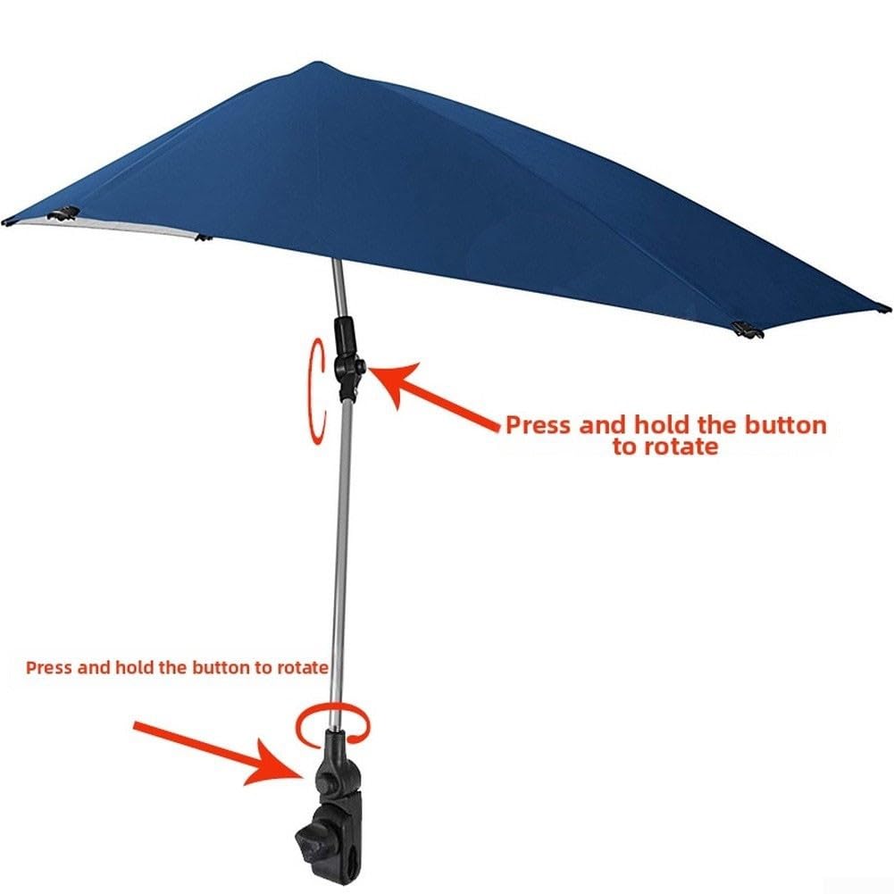 Parasol à pince pour chaise de pêche, poussette, chaise de plage et sac de golf, pare-soleil pliable portable avec clip réglable puissant, bleu