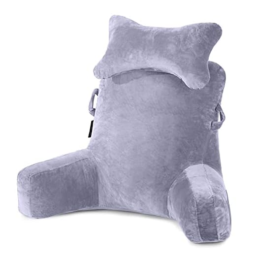 Reading Pillow-Bed Rest Pillow with Detachable Neck Roll & Higher Support Arm for Sitting in Bed Couch or Floor-Backrest Reading Pillow Adult Back Pillow for Reading/Watching TV/Gaming/Relaxing