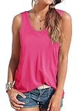 Smile Fish Women Scoop Neck Flowy Loose Fit Tank Top Sleeveless Summer Tops Shirts Cotton Hot Pink,M