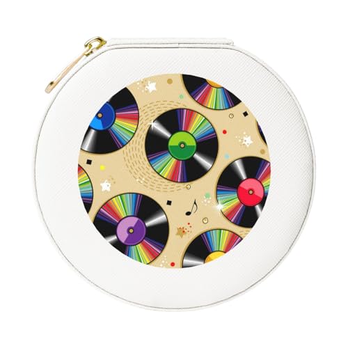KemEng Dischi in vinile, Scatola portagioie rotonda in PVC e pelle Scatola portagioie da donna Organizer da viaggio Portagioie