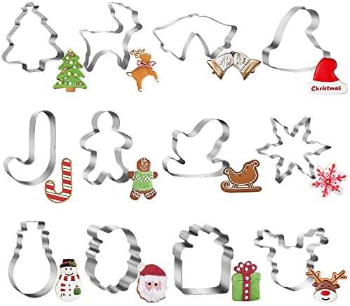 CHALA 12pcs Christmas Cookie Cutter,Stainless Steel Biscuit Mold Baking Set with Snowman Gingerbread Man Elk Santa Claus Snowflake Pattern for Xmas Party Kids DIY Baking Supplies