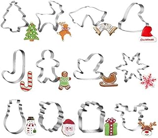 CHALA 12pcs Christmas Cookie Cutter,Stainless Steel Biscuit Mold Baking Set with Snowman Gingerbread Man Elk Santa Claus Snowflake Pattern for Xmas Party Kids DIY Baking Supplies