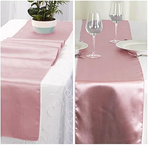 Tablecloth Table Runner Set Disposable Rose Gold Tablecloths Waterproof Table Cover 54 x 108 Inch and Satin Table Runner 12 x 108 Inch for Wedding Birthday Anniversary Party Table Decorations