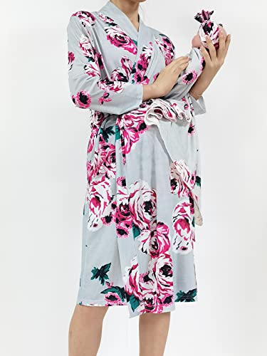 Image of SUFEINI Maternity Robes and Matching Swaddle Blanket Set, Women Mommy Postpartum Robe Hospital Labor and Delivery Gown