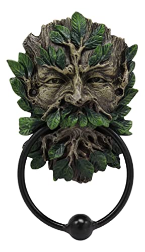 Ebros Gift English Celtic Traditional Greenman Forest Deity Spirit Decorative Door Knocker Figurine Resin Sculpture With Cast Iron Ring Ball Wiccan Tree Of Life Themed Accent #TOP2