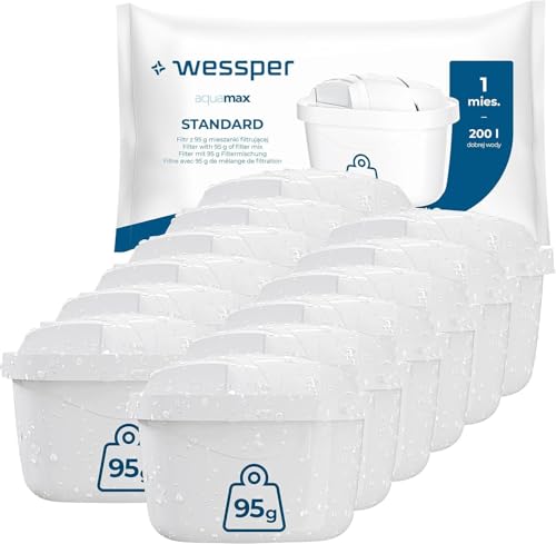 Wessper Set di 12 Filtri per Acqua Compatibili con Brita Maxtra+, Maxtra Pro, Caraffe Marella, Style, Elemaris – Cartucce Filtranti Ricambio per Caraffa Filtrante – Riduce Cloro e Calcare