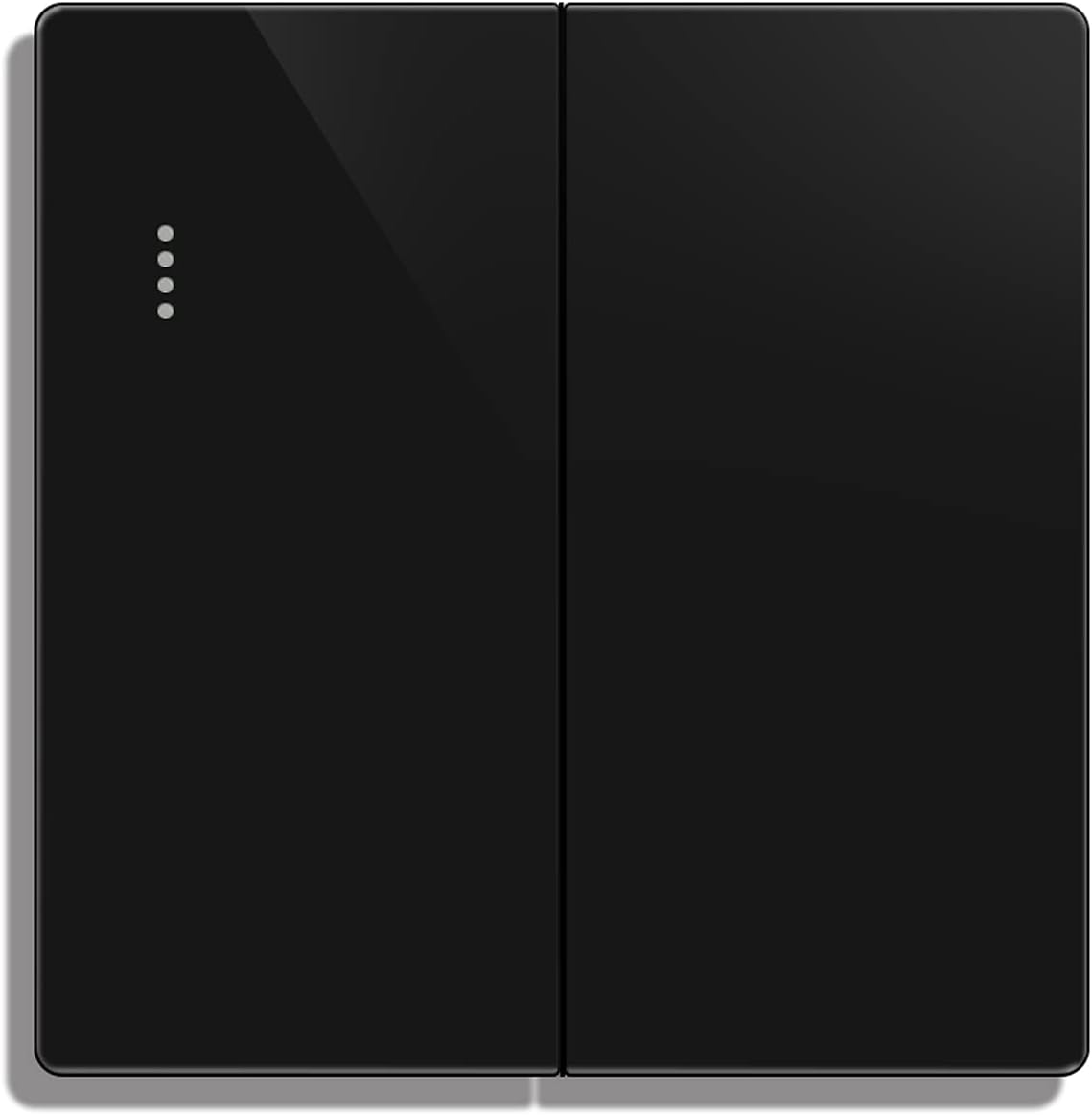 CNBINGO Big Rocker Button Switch with Phosphor Dots, Modern Matte Black Wall Plate, Electrical Double Light Switch, 2 Gang 1 Way, 16A 250V