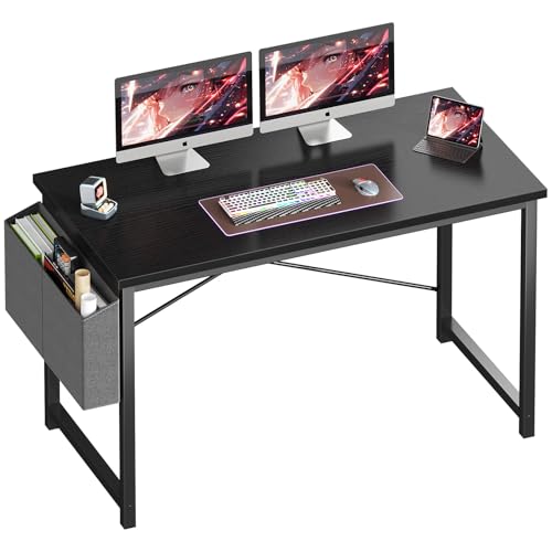 Image of OLIXIS Computer Desk, 47 Inch Gaming Desks for Home Office Small Spaces | Writing Study Craft Work Table, Computer Workstation for Bedroom with Storage Bag, Modern Black