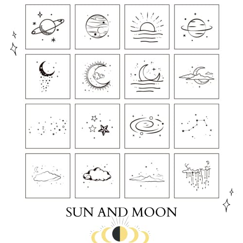 Relaehih 16Cs Wood Rubber Stamps & 12Pcs Craft Ink Pad Stamps Set For Art, Craft, Card Making, Diy, Stationery, Scrapbook, Diary, Letter, Birthday Cards, Thank You Cards Decoration (Sun & Moon) #TOP1