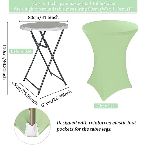 Image of 4 Pack 32x43 Inch Spandex Stretch Square Corners Tablecloth, Fitted High Top Table Cover for Bar, Weddings, Birthday, Banquet, Party (Sage Green)