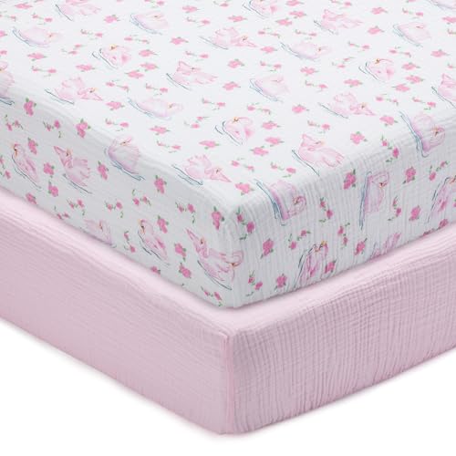 Image of LollyBanks Muslin Crib Sheet, 100% Cotton Fitted Crib Sheets for Girls