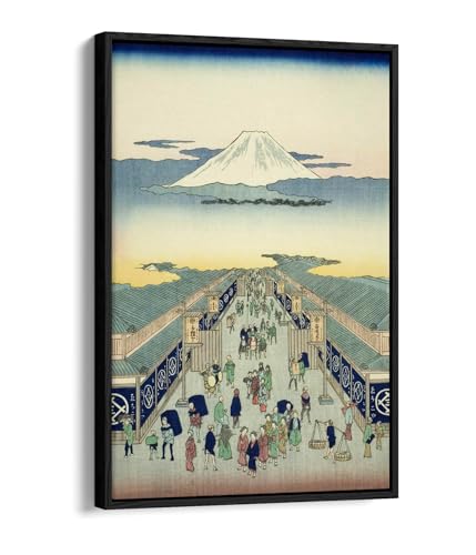 Toile Utagawa Hiroshige Surugacho grand format avec cadre caisse américaine