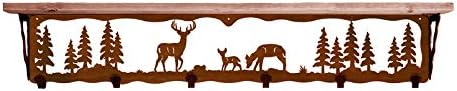 BLACK FOREST DECOR Deer Family 42 Inch Pine Hook Shelf, Wall Hooks, 42" W x 7" D x 8 1/2" H