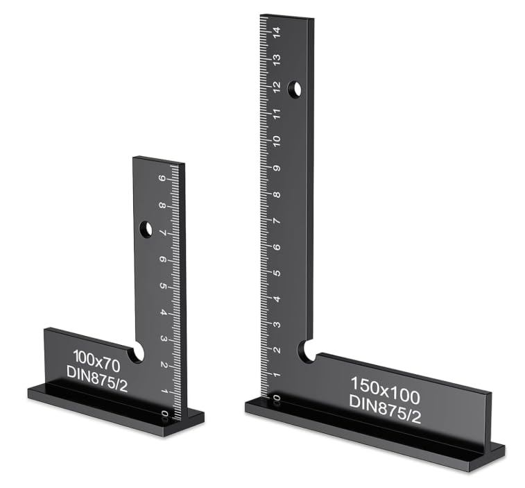 Engineer's Square Set, 2 Pieces, 90° Try Square, Carpenter's Square, 150 x 100 and 100 x 70 Metal Try Square for Precise Work in Metal Construction and Workshop