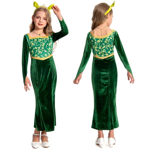 Chahouk Girls Princess Costume Dress Pretty Green Gown Halloween Long Sleeve Outfit Birthday Party Cosplay Dress Up