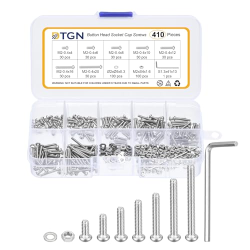 DTGN 410 Pezzi Viti A Testa Svasata Con Innesto Esagonale M2-0.4x4/6/8/10/12/16/20mm - Set Bulloni Dadi E Rondelle In Acciaio Inox 304 & Chiave - Ideali Per Biciclette Da Strada, Auto