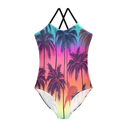 Girl's One Piece Swimsuit Sunset Coconut Tree Beach Bathing Swimwear