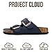 Project Cloud Genuine Leather Flat Sandals for Women 2026 Comfortable Beach Essentials Womens Sandals Memory Foam Vacation Essentials Slides for Women Footwear (Santorini, NAVY,9)