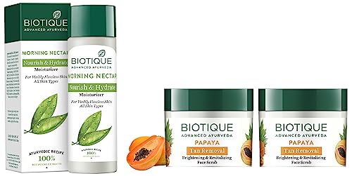 Image of Biotique Bio Papaya Revitalizing Tan- Removal Scrub, 75g (Pack of 2) & Biotique Morning Nectar Flawless Skin Moisturizer For All Skin Types, 190Ml