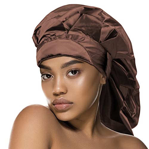 Bonnet tressé rembourré et soyeux Marron anti-frisottis cheveux