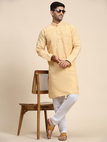 SKAVIJ Men's Embroidered Cotton Blend Kurta Pajama for Men Indian Traditional Wear3