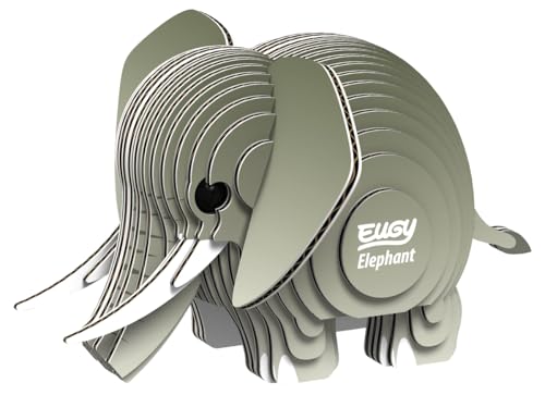 EUGY 650010 Elefant, 3D Tier-Puzzle für Kinder und Erwachsene zum Zusammenbauen, DIY Tierfigur, Bastelset ab 6 Jahren, EH-010, Grau