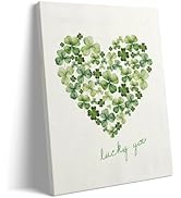 Sunwes St. Patrick's Day Canvas Wall Art, Lucky You Green Shamrock Pictures Print Wall Oil Painti...