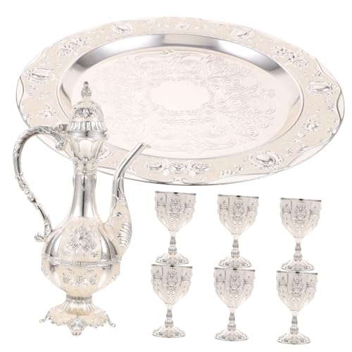 Mikikit Tè Brocca Per Vino e Bicchieri Decorativi in Stile Vintage Kit Per Brocca Per Vino Pratico Bicchieri Per Da Hotel e Casa