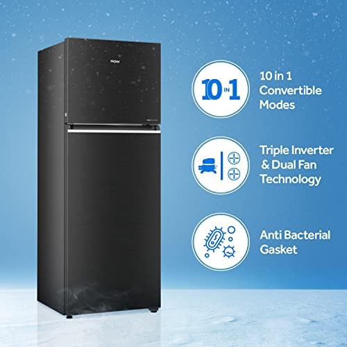 Haier 345 L 3 Star Triple Inverter Frost Free Double Door Refrigerator Convertible (HEF-35TKS, Black Brushline) - Image 4
