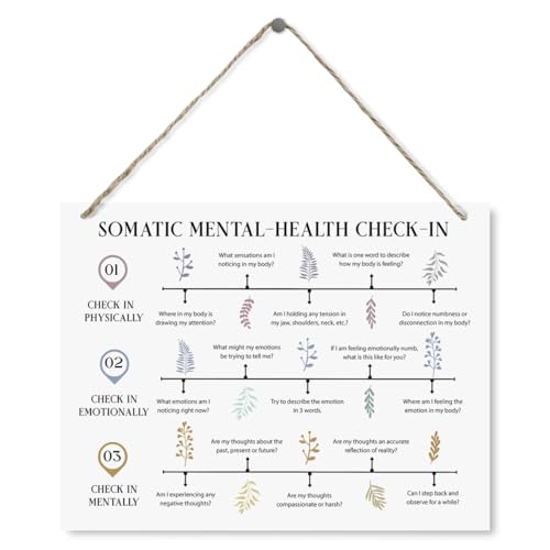 Therapy Decor, Mental Health Wall Art, Decorative Wood Plaque for Hanging, Check In Tools for Physical and Mental Health, Somatic Mental-Health Check-In Sign, Farmhouse Therapy Office Decor